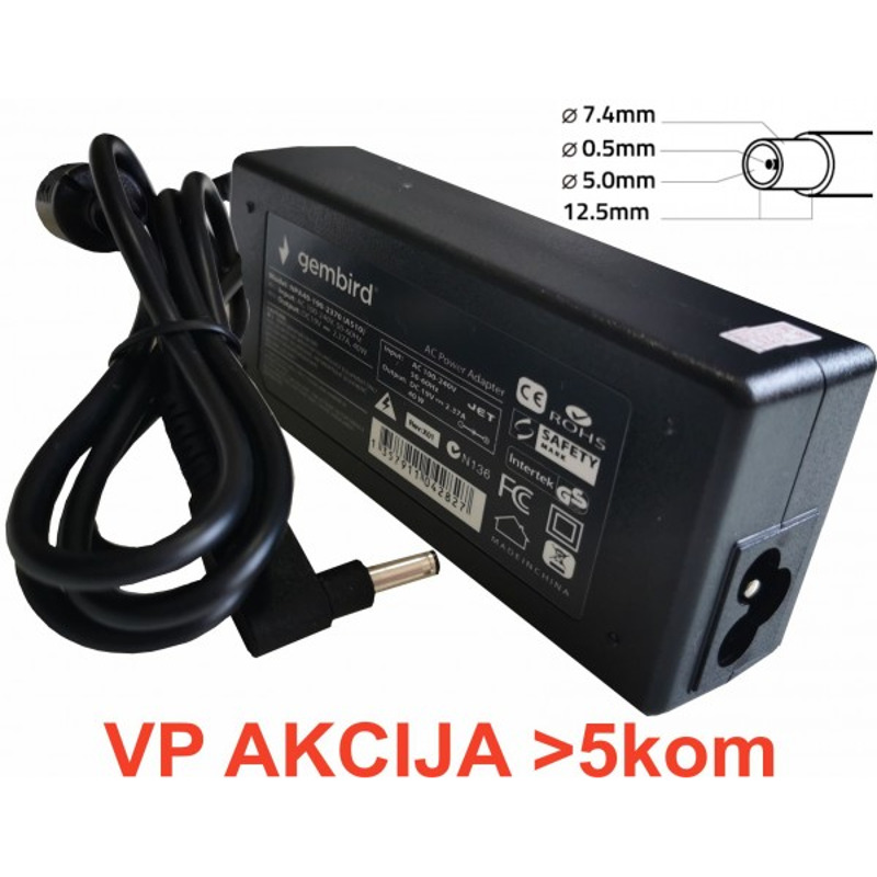NPA90-195-4620 (DE10) Gembird punjac za laptop 90W-19.5V-4.62A, 7.4x5.0mm black PIN