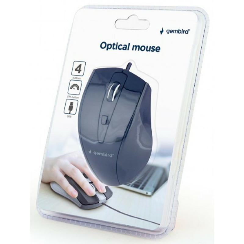 MUS-4B-02 Gembird Opticki mis 800-1200Dpi 4-button black 115mm USB - Image 0