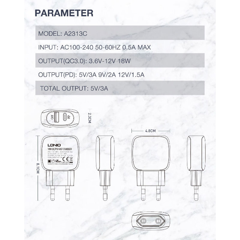 Kucni punjac LDNIO A2313C PD + QC3.0 sa Type C kablom - Image 6