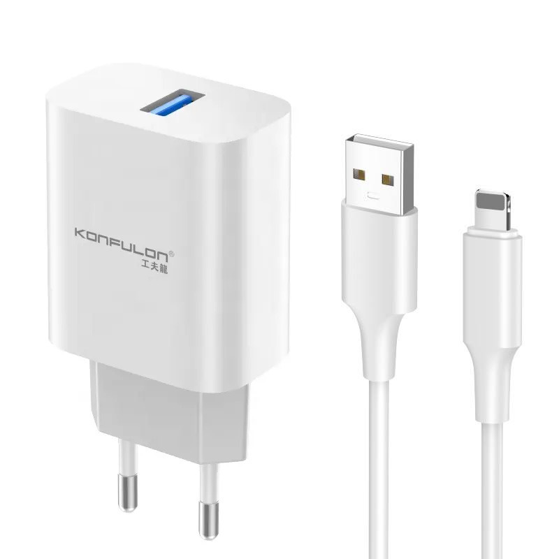 Kucni punjac KONFULON C87, 3A, 15W, sa iPhone lightning kablom white - Image 0
