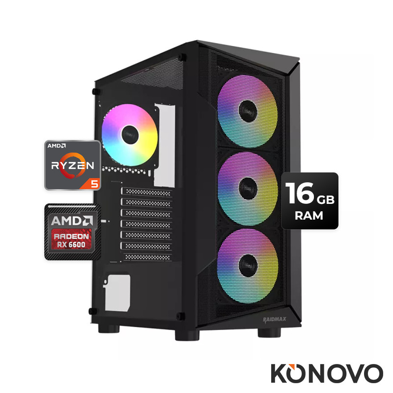 bf7ed7c0c64d6be1772886237a9956d3 KONOVO Gaming Ryzen 5 5500 16GB RAM 1TB NVMe SSD RX 6600 8GB 650W No-OS
